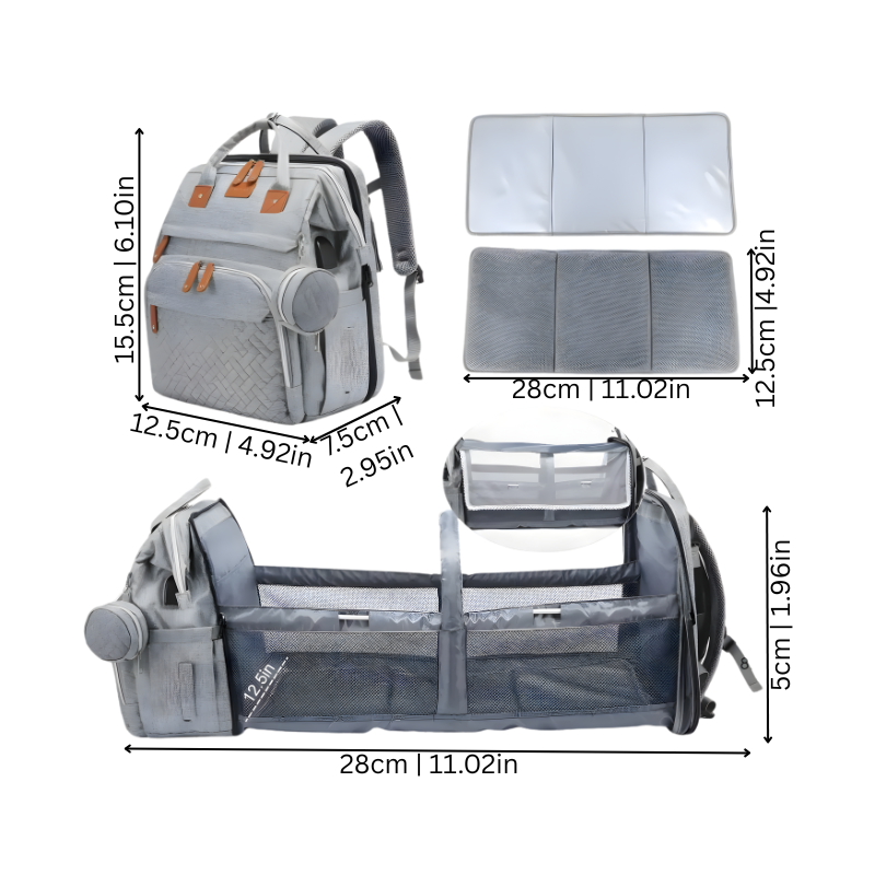 Dad carrying a black multifunction baby changing backpack, highlighting its comfortable straps & spacious design