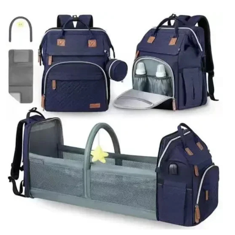 Stylish beige baby changing backpack, designed for mothers & fathers, with extra wide opening & anti-theft pocket