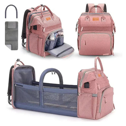 Multifunction diaper bag backpack for parents, featuring internal compartments for bottles, diapers & clothes