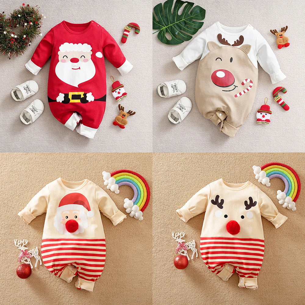 Close-up of soft cotton fabric on a unisex baby Christmas costume, showing texture & quality for infants
