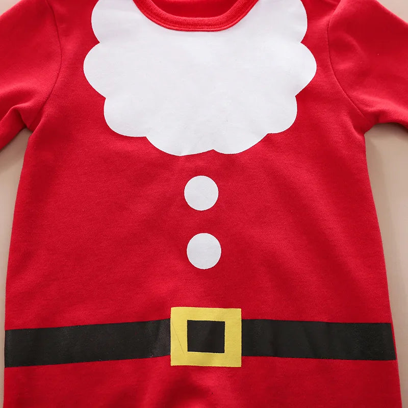 Flat lay of a unisex baby Christmas costume, soft cotton, folded neatly, ideal baby gift for holidays