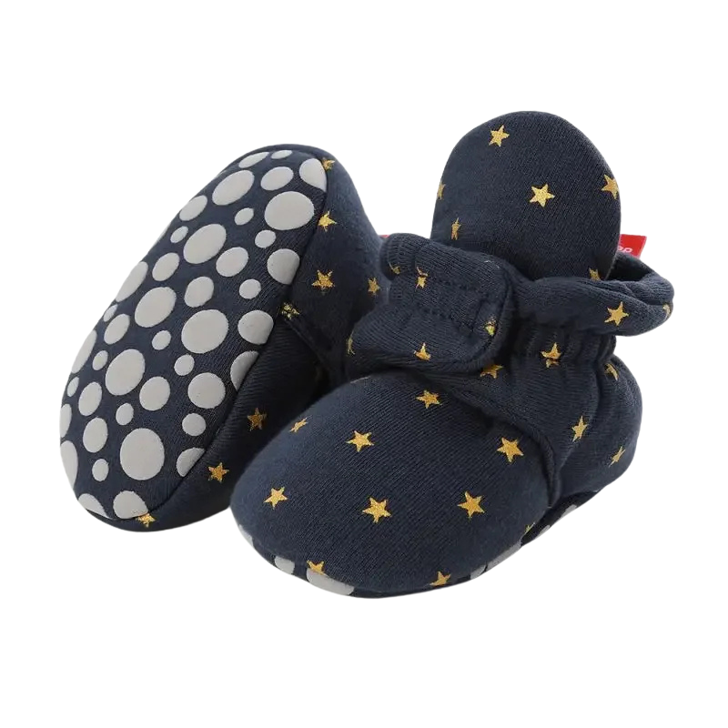 Comfortable cotton anti-slip booties for infants, designed for safety and warmth, a thoughtful baby gift.