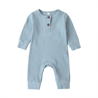 Infant long sleeve cotton romper, unisex and durable, designed for autumn and everyday wear.
