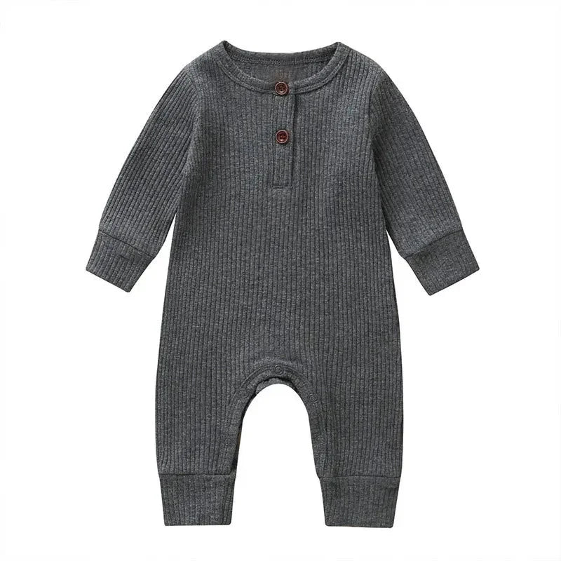 Warm long sleeve cotton jumpsuit for baby, unisex style, perfect for cool autumn days.