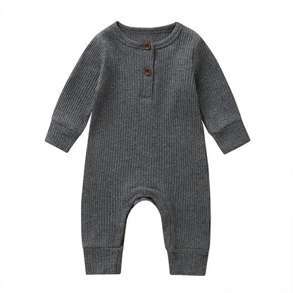 Warm long sleeve cotton jumpsuit for baby, unisex style, perfect for cool autumn days.