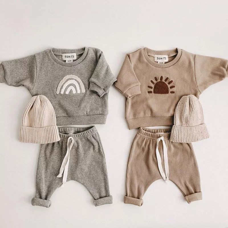 Unisex baby cotton ribbed clothing set, soft infant apparel for boys and girls, comfortable toddler outfit