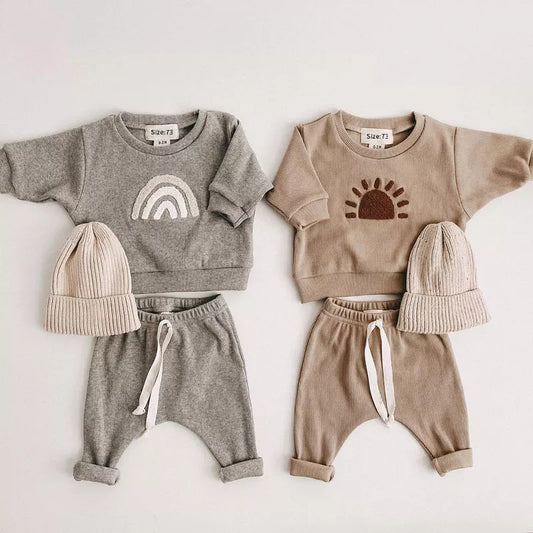 Unisex baby cotton ribbed clothing set, soft infant apparel for boys and girls, comfortable toddler outfit