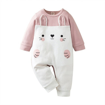Comfortable unisex baby bodysuit with cartoon graphic, made from breathable cotton for daily wear.