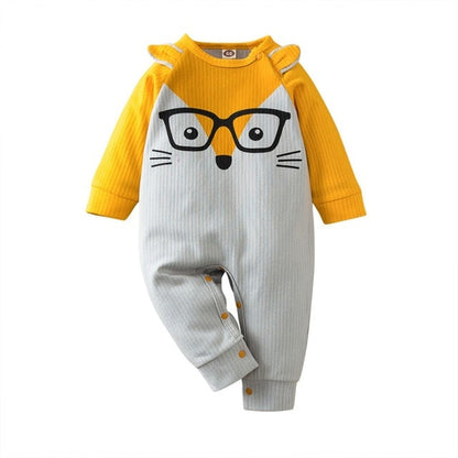 Close-up of soft cotton baby romper showcasing its detailed cartoon graphic and comfortable fabric.