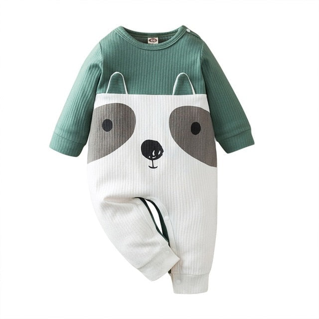 Unisex baby bodysuit with snap closures and a colorful cartoon print, designed for easy changing.