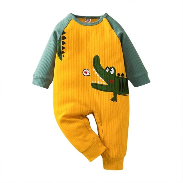Baby fashion essential: a comfortable unisex cotton romper with a delightful cartoon character print.