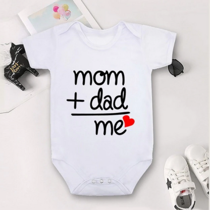 Unisex baby cotton romper in a cute family-themed print, ideal for newborn everyday comfort and baby shower gift.