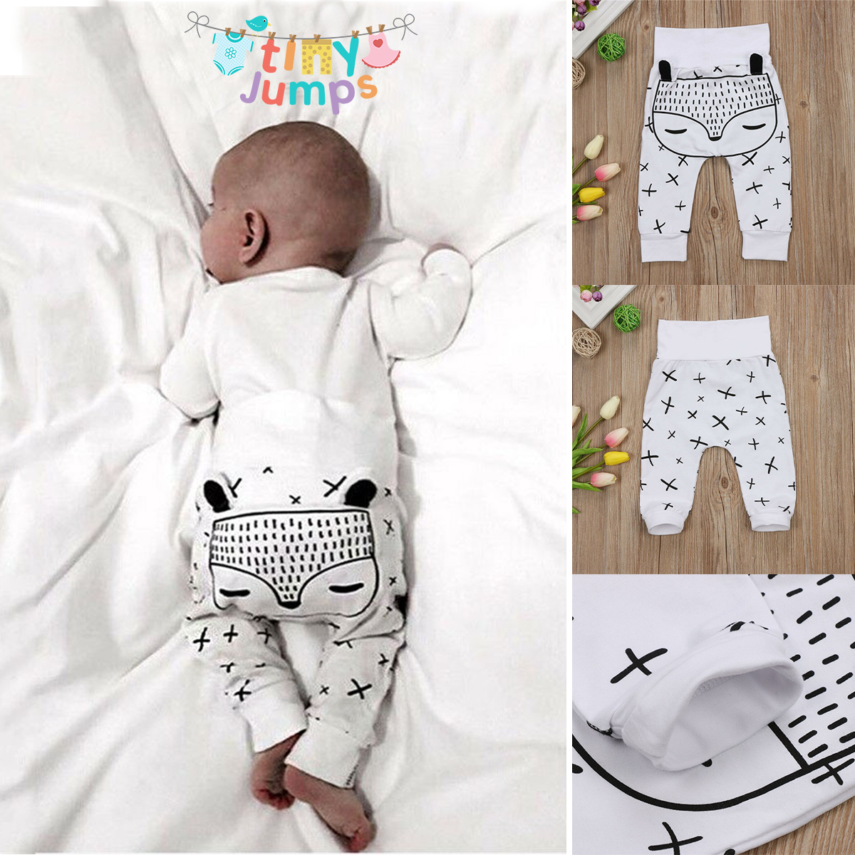 Unisex baby clothing: comfortable cotton panda print trousers, ideal for everyday wear