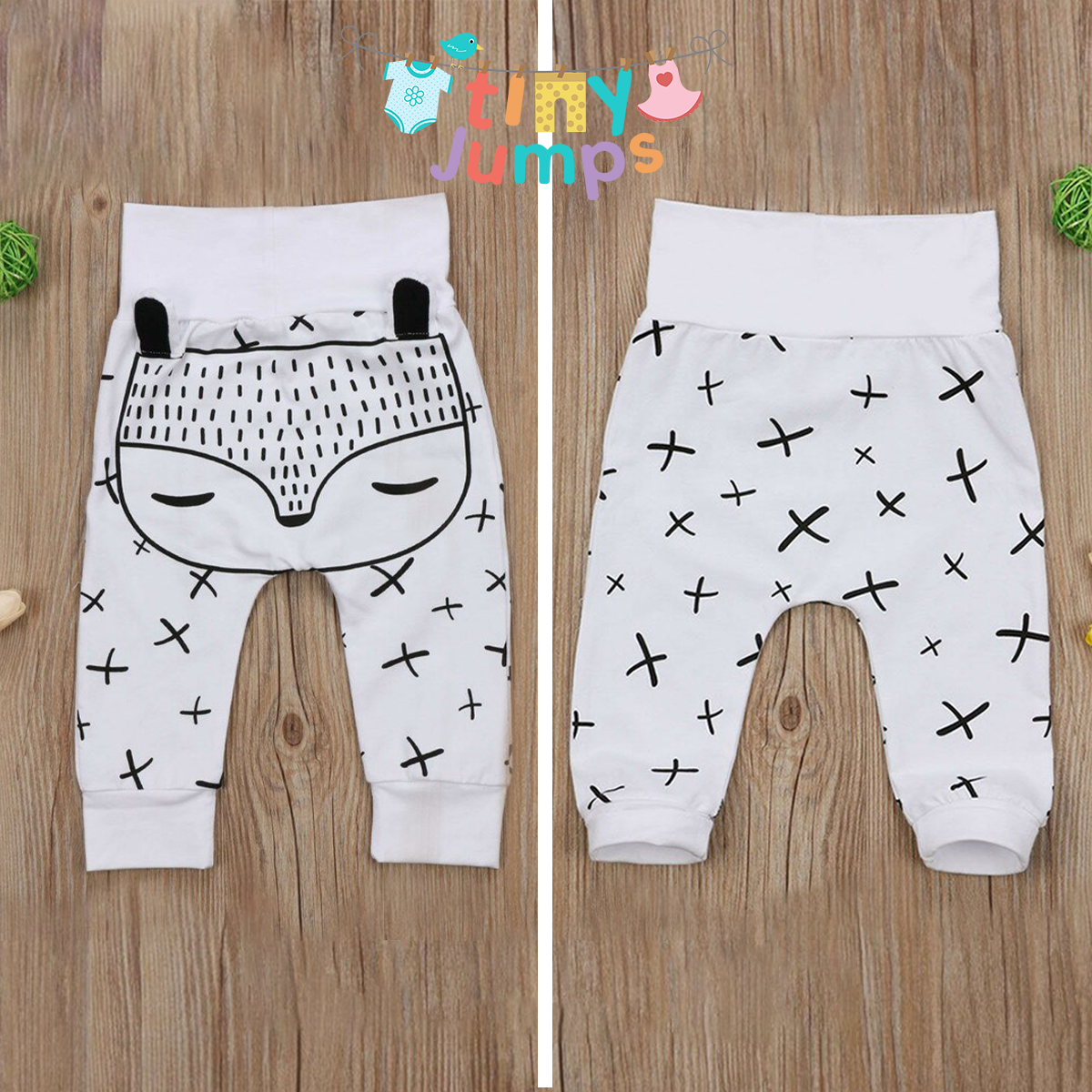 Infant baby trousers made of soft cotton with charming panda illustrations, cozy and cute
