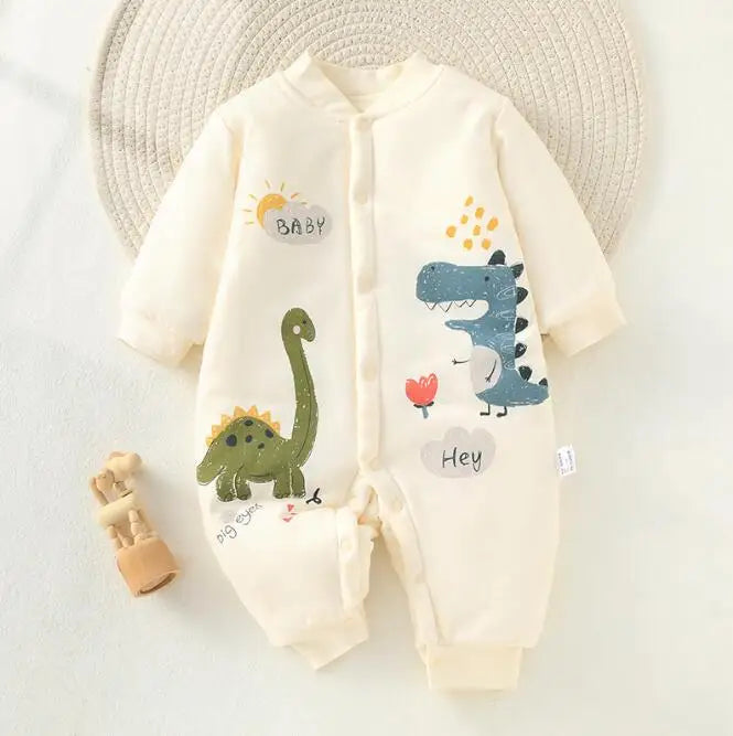 Soft infant cotton sleepwear romper with cartoon design, practical easy zip