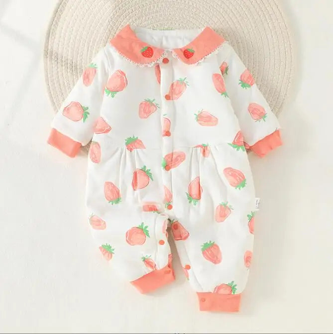 Baby unisex cartoon cotton romper, ideal for comfortable sleep and play