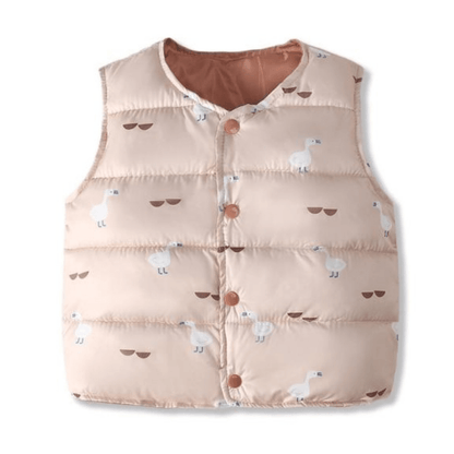Unisex baby duck print winter parka vest, warm and cozy for toddlers, fall winter outerwear.