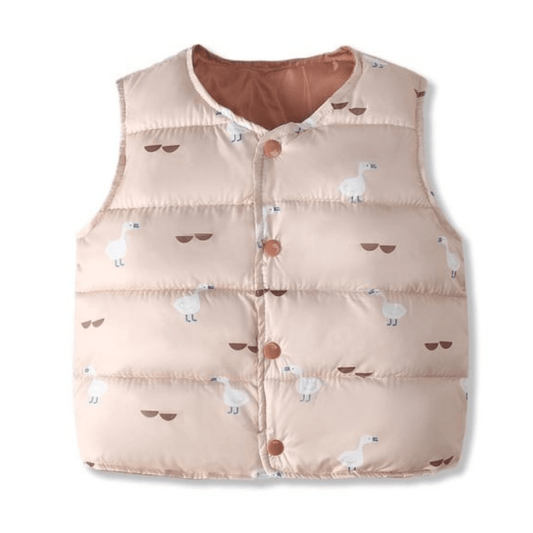 Unisex baby duck print winter parka vest, warm and cozy for toddlers, fall winter outerwear.