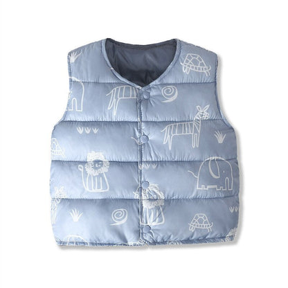 Duck print baby parka vest, a soft and warm cotton blend outerwear for toddlers in winter.