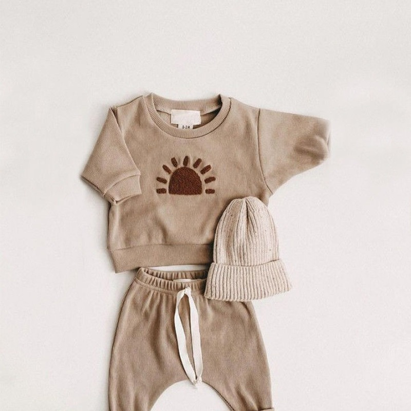 Essential baby top and pants set in a warm earth tone for autumn baby fashion.