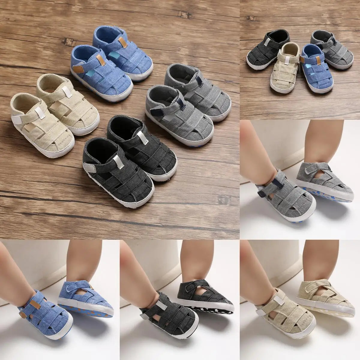 Durable canvas first walkers, anti-slip sole for safe steps, unisex infant footwear.