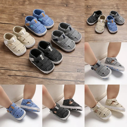 Durable canvas first walkers, anti-slip sole for safe steps, unisex infant footwear.