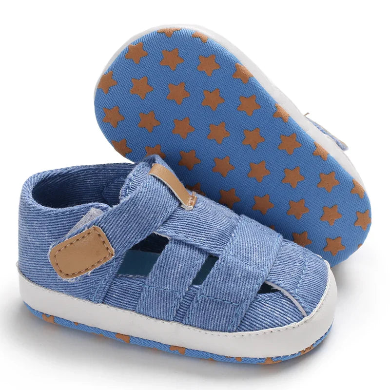 Stylish baby canvas first walkers with anti-slip rubber dots, perfect for new walkers.