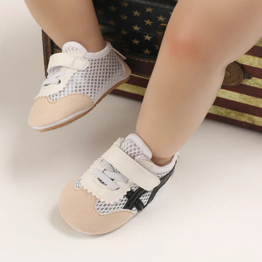 Unisex baby first walker shoes, anti-slip soft sole for infants and toddlers.