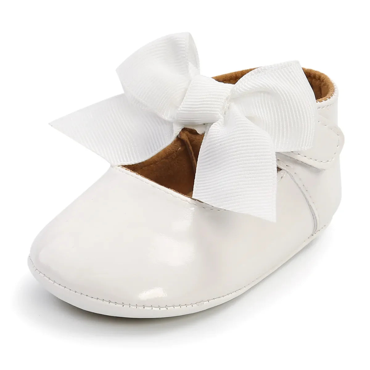 Baby girl/boy casual first walker shoes with anti-slip sole, white PU leather, comfortable toddler footwear