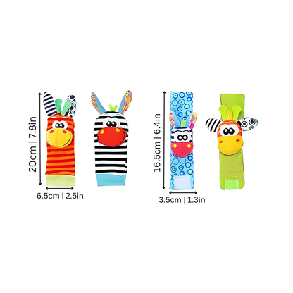 Newborn sensory hand and foot rattles, a soft baby toy gift for developing motor skills and engaging infants.