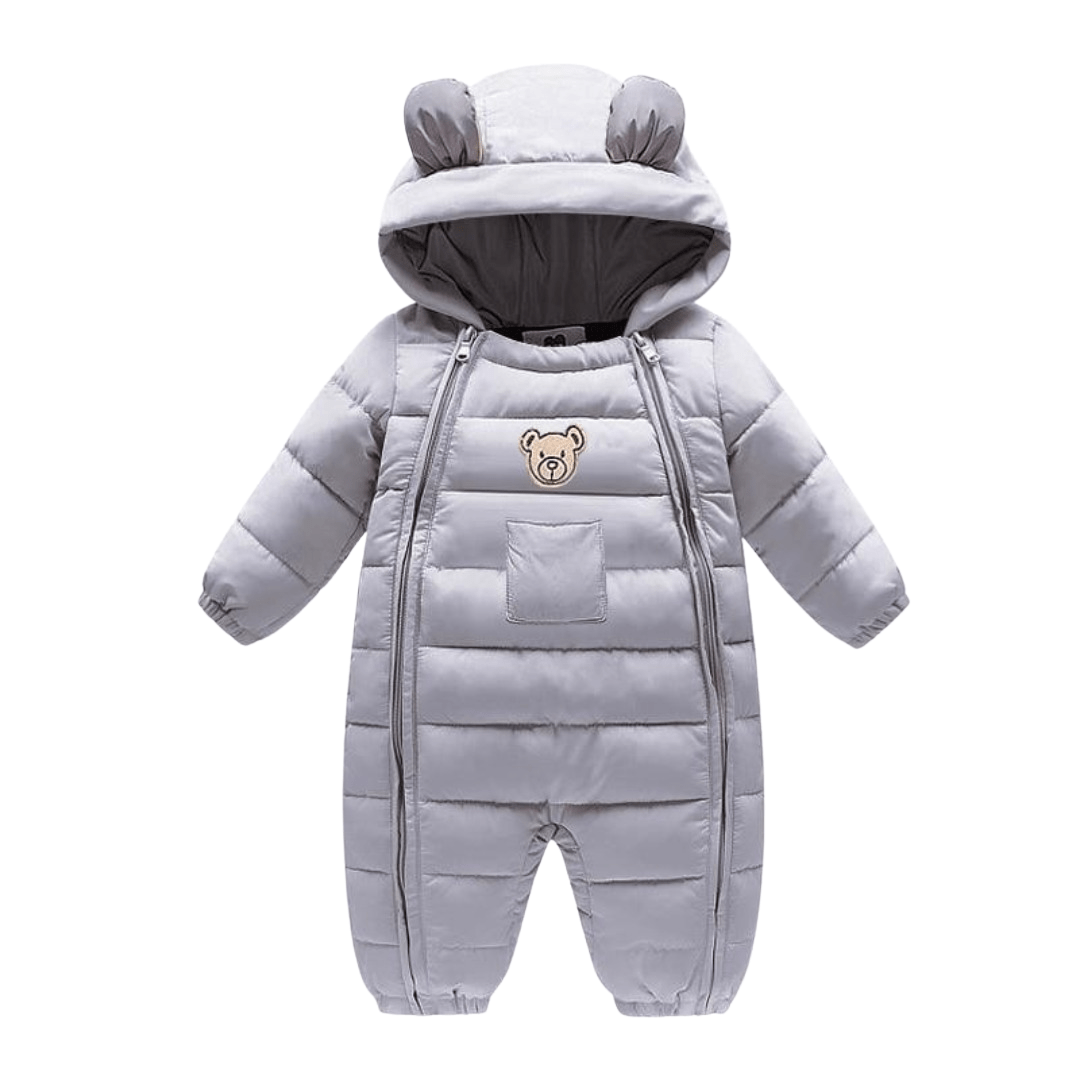Cozy babywear: infant apparel hooded jumpsuit with playful bear design, soft cotton blend
