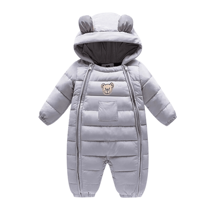 Cozy babywear: infant apparel hooded jumpsuit with playful bear design, soft cotton blend