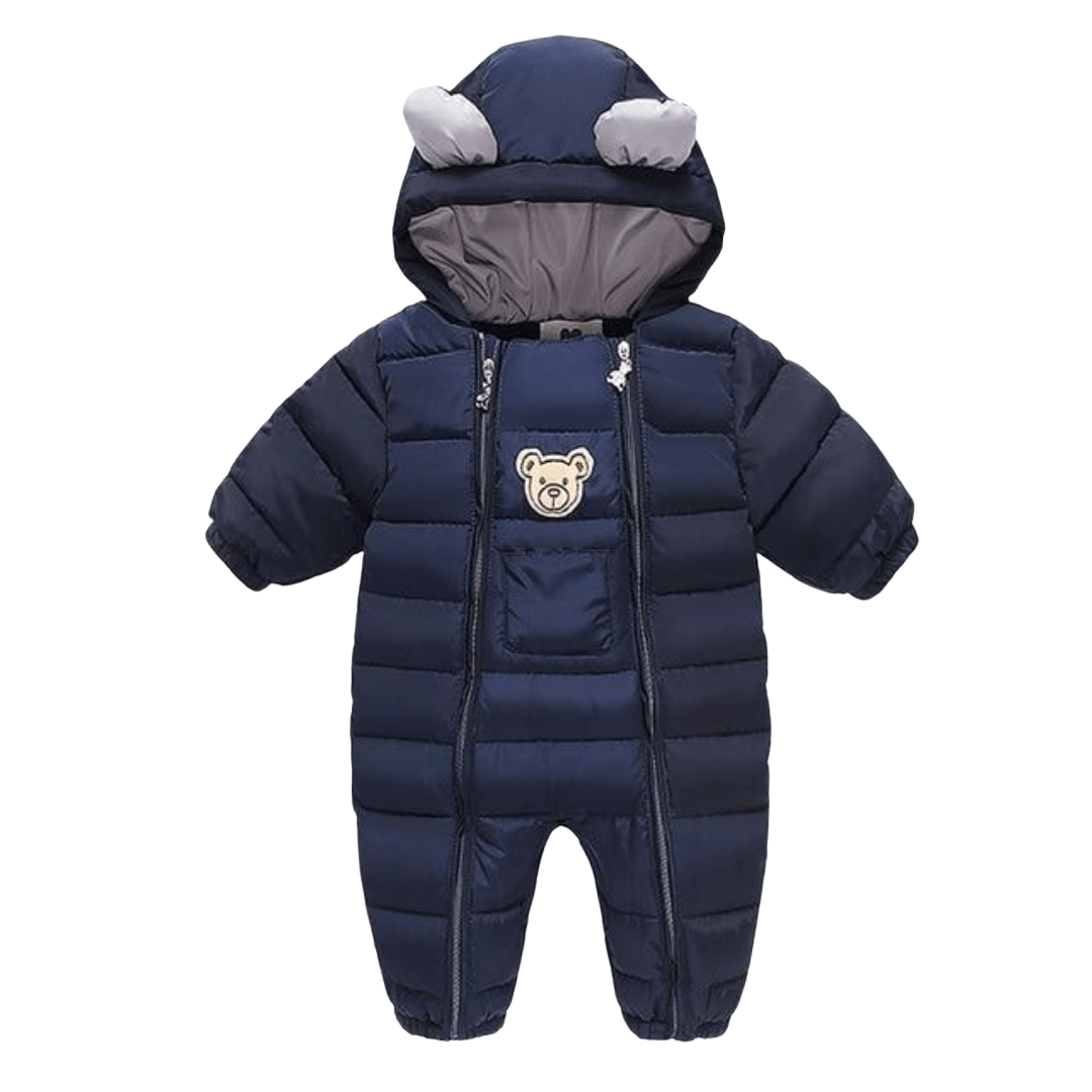 Baby clothes: unisex hooded bear parka jumpsuit in soft cotton blend, ideal for cold weather