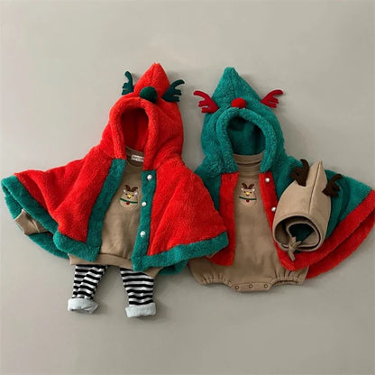 Newborn in a red Santa romper with an adorable hat, cozy cotton blend holiday apparel.