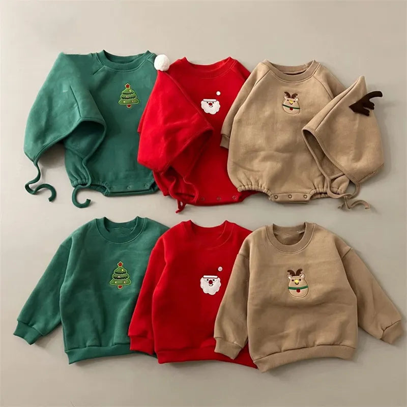 Back view of a baby Christmas Santa romper, soft cotton blend for comfortable wear.
