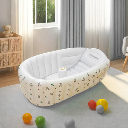 Unisex baby inflatable animal bathtub with vibrant blue and green colors for infant bathing fun