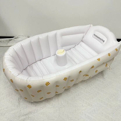 Durable, BPA-free inflatable baby bathtub with a whimsical animal print, perfect for eco-friendly parents