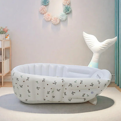 Folded inflatable baby bathtub showcasing its compact, travel-friendly design for easy storage