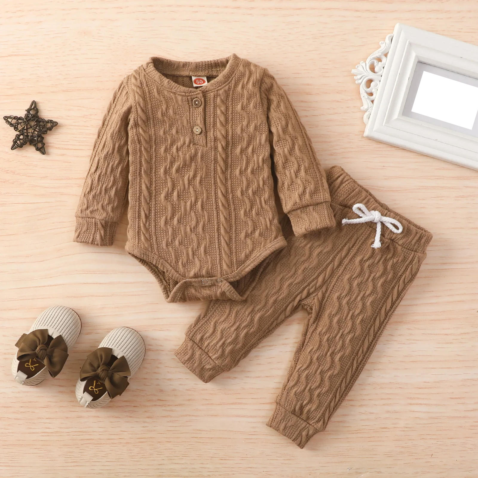 Adorable baby winter clothes set: unisex baseball collar knit jacket and comfy trousers for toddlers