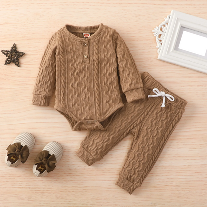 Adorable baby winter clothes set: unisex baseball collar knit jacket and comfy trousers for toddlers
