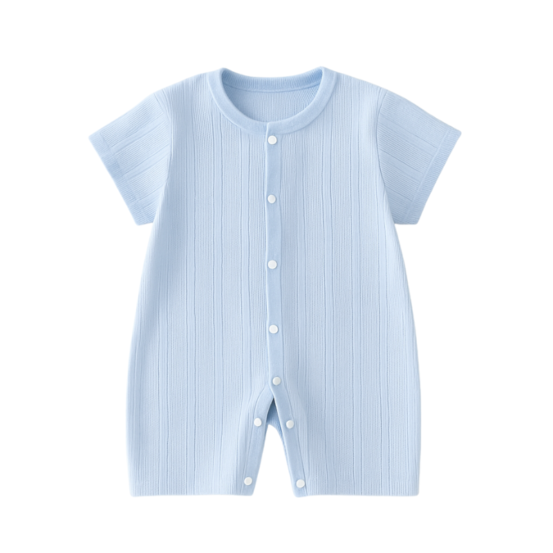 Unisex baby knit romper in a neutral color, high-quality breathable cotton for comfortable infant wear.