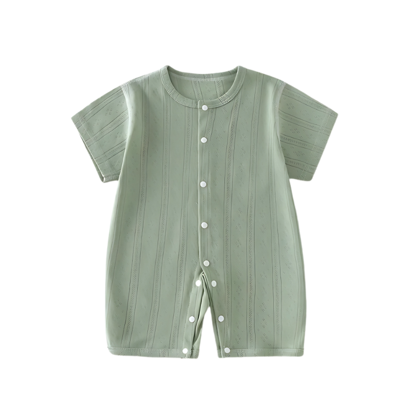 Unisex infant knit romper styled casually, soft cotton jumpsuit for everyday baby wear and comfort.