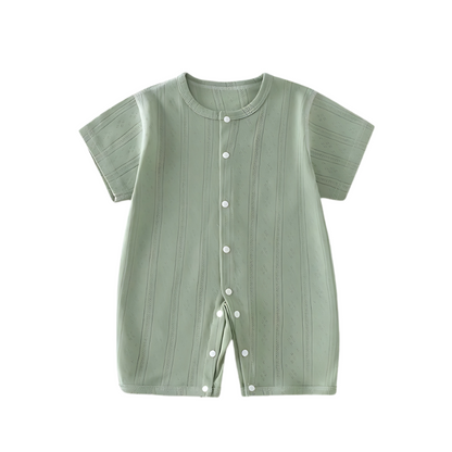 Unisex infant knit romper styled casually, soft cotton jumpsuit for everyday baby wear and comfort.