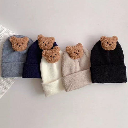 Unisex baby knitted beanie hat with bear ears, warm winter accessory for infants