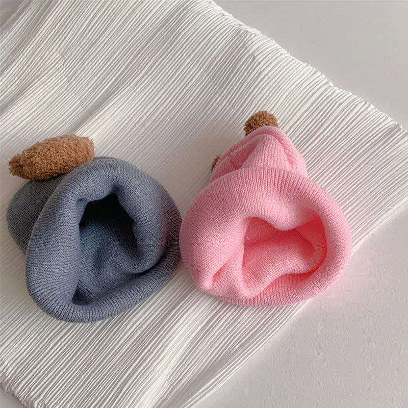Soft knitted baby beanie hat with charming bear ear design, suitable for toddlers