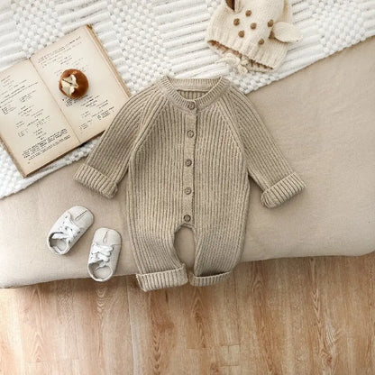 Adorable unisex baby long-sleeve knitted romper, a must-have for cold weather
