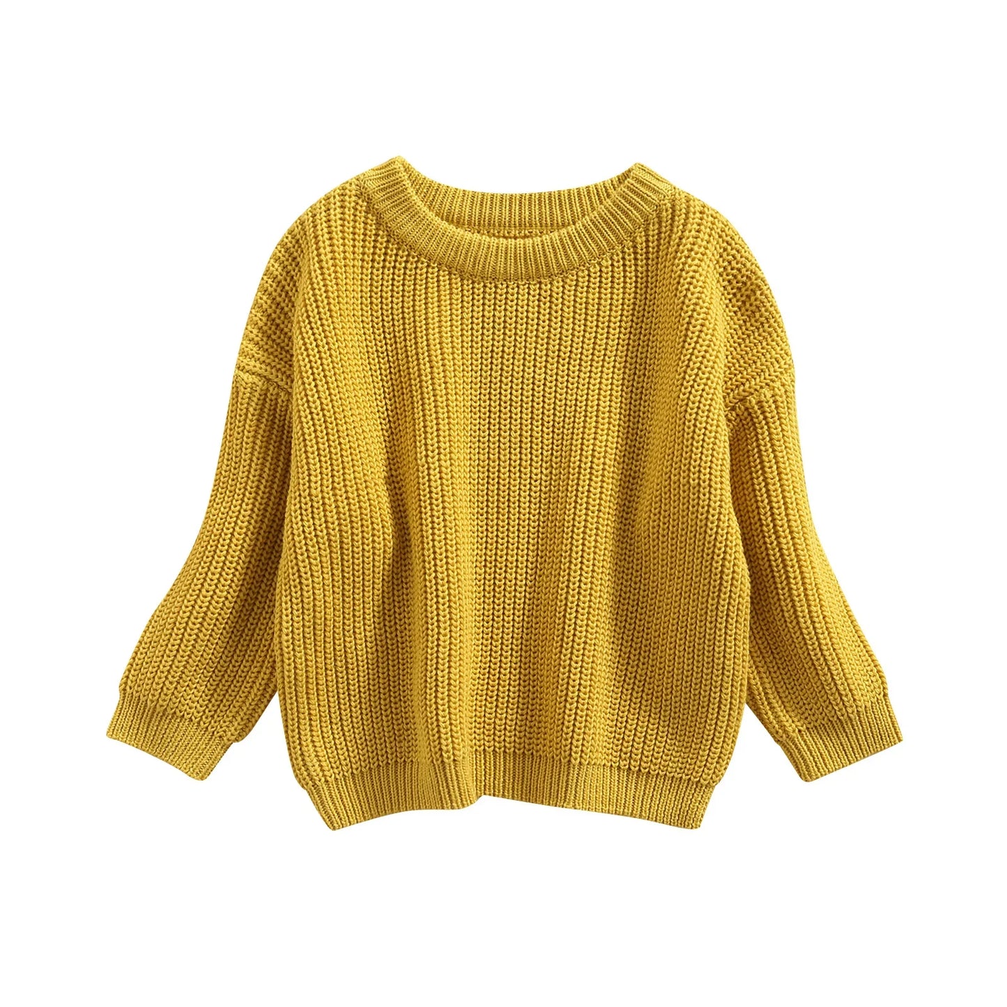 Adorable baby wearing a long sleeve knitted pullover, suitable as a baby gift for any gender
