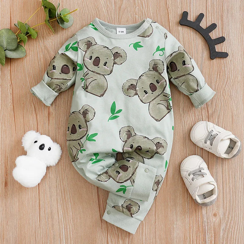 Unisex baby koala cartoon cotton bodysuit for newborns, infant apparel, cute baby fashion