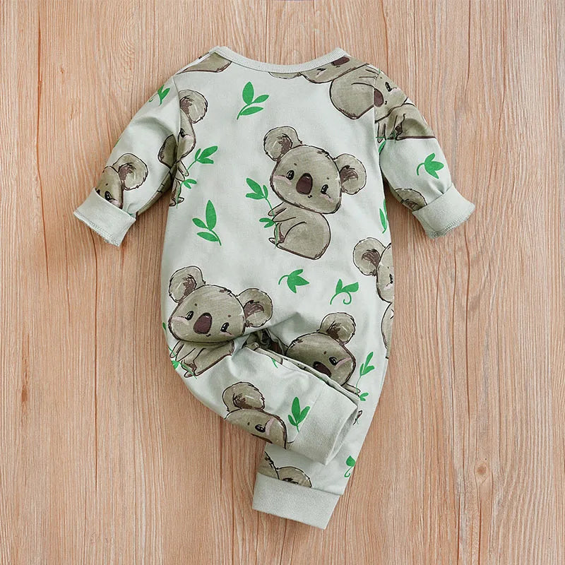 White unisex baby koala romper, comfortable 100% cotton infant apparel