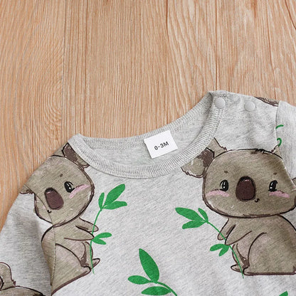 Unisex baby koala themed cotton bodysuit, ideal for spring or autumn baby clothes